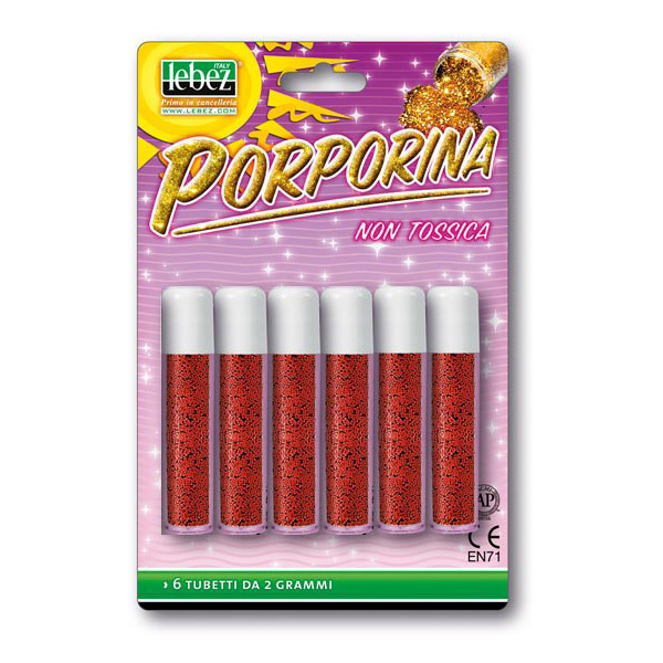 Porporina glitter - 2gr - rosso - Lebez - Conf. 6 tubi