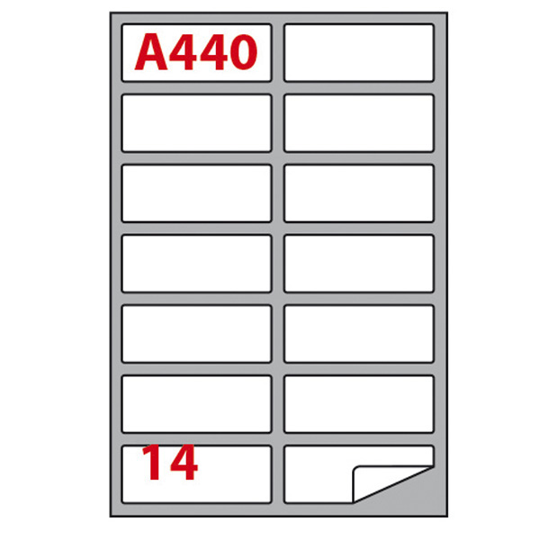 Etichetta adesiva A440 - permanente - 99,1x38,1 mm - 14 etichette per foglio - bianco - Markin - scatola 100 fogli A4