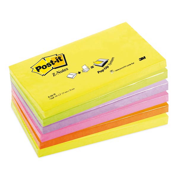 Blocco Post it® Super Sticky Z Notes - assortiti neon - 76 x 127mm - 100 fogli - Post it®