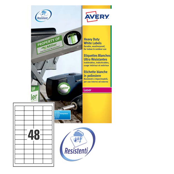 Poliestere adesivo l4778 bianco 20fg A4 45,7x21,2mm (48et/fg) laser avery