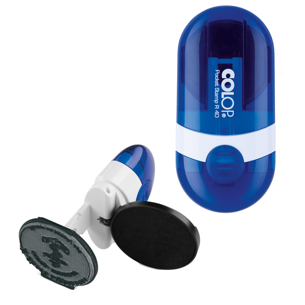 Timbro Pocket Stamp R40 - diametro 40 mm - 5 righe - autoinchiostrante - blu - Colop