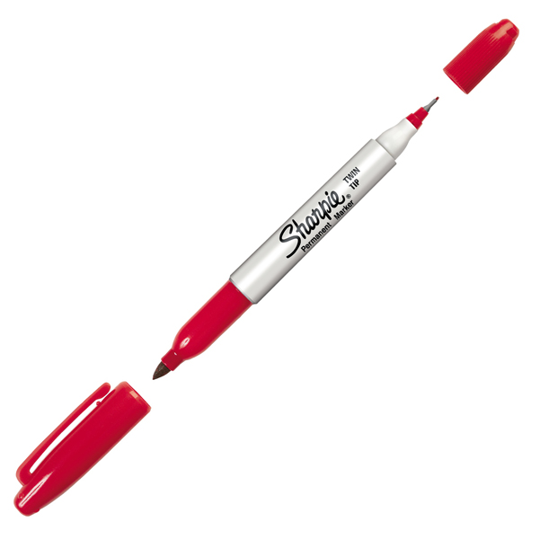 Marcatore Permanente Twin tip doppia punta - una punta fine 1,0mm - una punta extra fine 0,5mm - rosso - Sharpie