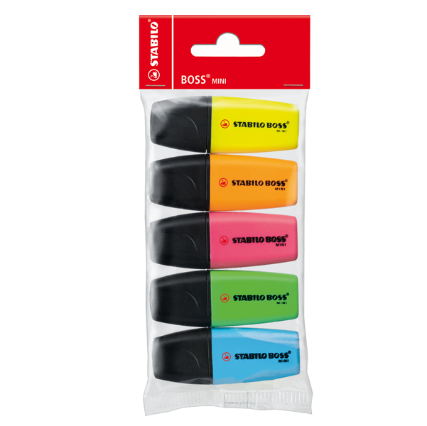 Evidenziatore Boss Mini - punta a scalpello - tratto 2,0-5,0mm - astuccio 5 colori - Stabilo