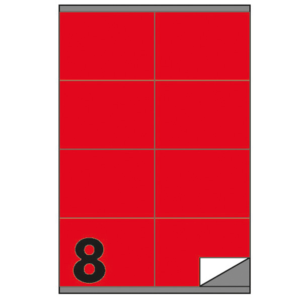 Etichetta adesiva C502 - permanente - 105x72 mm - 8 etichette per foglio - rosso - Markin - scatola 100 fogli A4