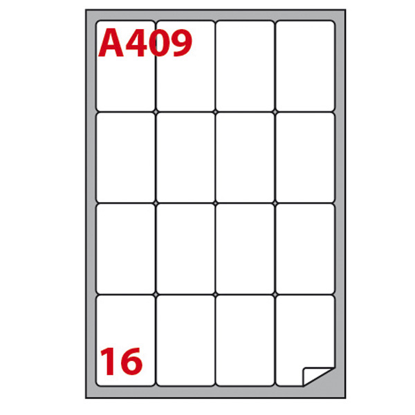 Etichetta adesiva A409 - permanente - 47,7x70 mm - 16 etichette per foglio - bainco - Markin - scatola 100 fogli A4