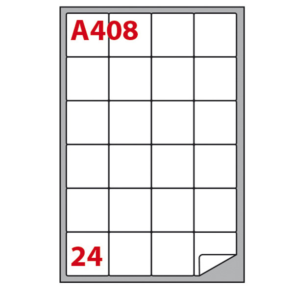 Etichetta adesiva A408 - permanente - 47,5x46,5 mm - 24 etichette per foglio - bianco - Markin - scatola 100 fogli A4