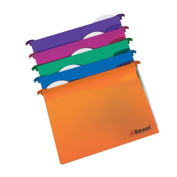 Cartelle sospese - cassetto - interasse 39 cm - fondo V - PPL - 36,6x24,2 cm - colori assortiti - Rexel - conf. 10 pezzi