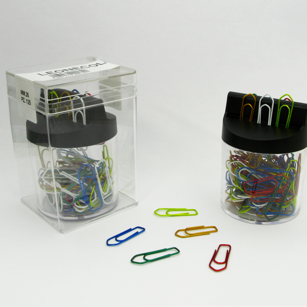 Fermagli colorati metallizzati N.2 - lunghezza 26 mm - colori assortiti - Molho Leone - dispenser magnetico da 125 fermagli