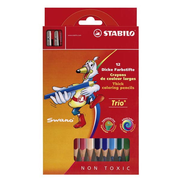 Stabilo Trio Maxi - Ømina 4,2mm - colori assortiti - Stabilo - astuccio 12 colori con temperino