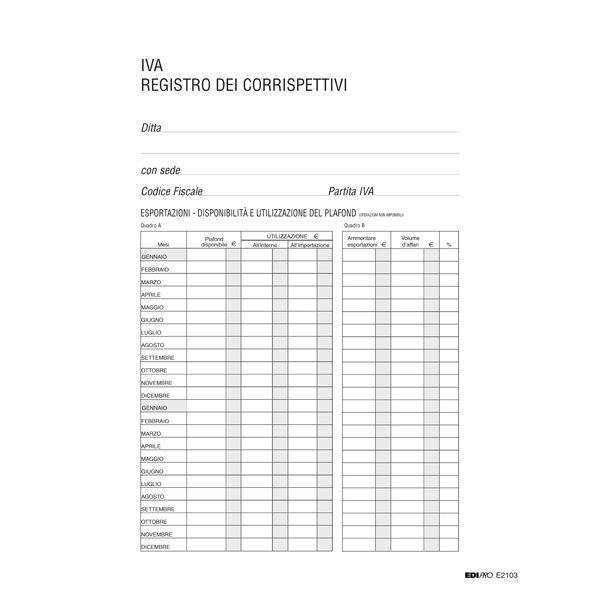 Registro Iva corrispettivi - 31 x 24,5cm - 15pg - numerate - Edipro