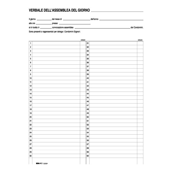 Registro verbali assemblea condominio - 31 x 24,5cm - 90 fogli - Edipro