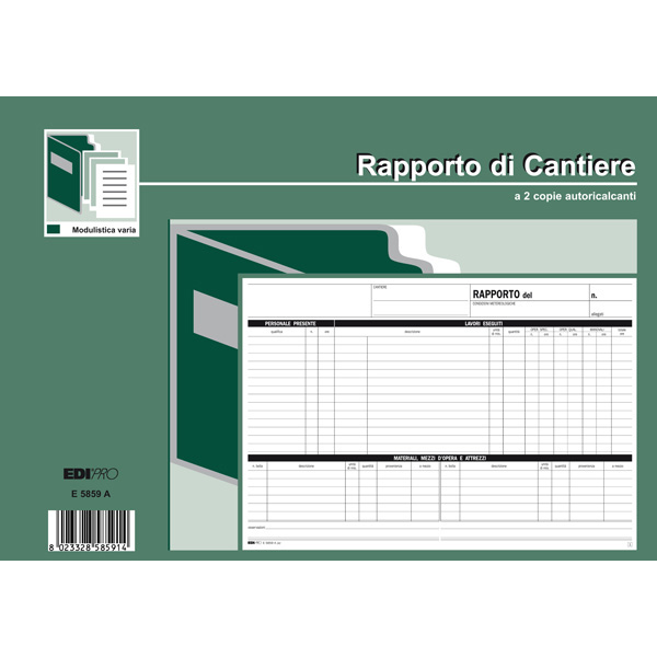 Blocco rapporto di cantiere - 50/50 fogli autoricalcanti - 21 x 30cm - Edipro