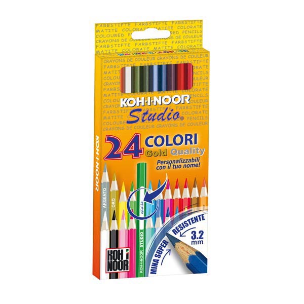 Matite colorate Studio - Ø mina 2,8mm - colori assortiti Koh.I.Noor - Astuccio 24 pastelli colorati