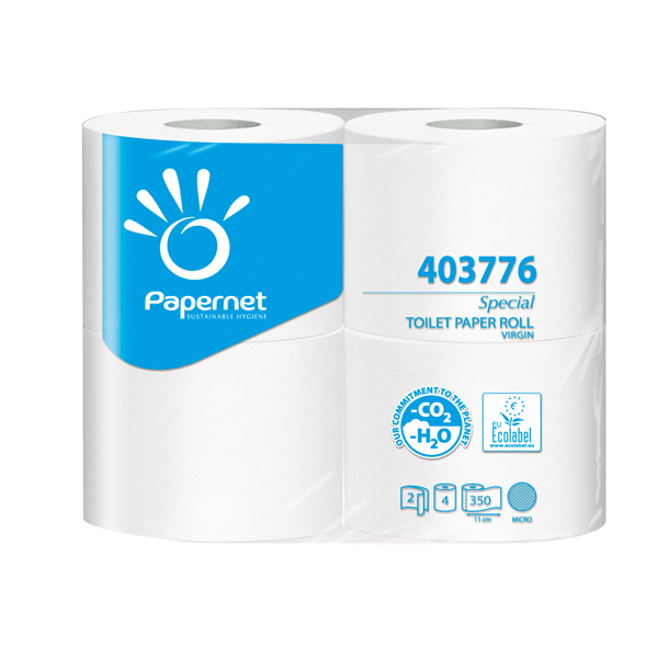 Carta igienica - 2 veli - 16,5 gr - diametro 12,4 cm - 9,5 cm x 38,5 mt - 350 strappi - Papernet - pacco 4 rotoli