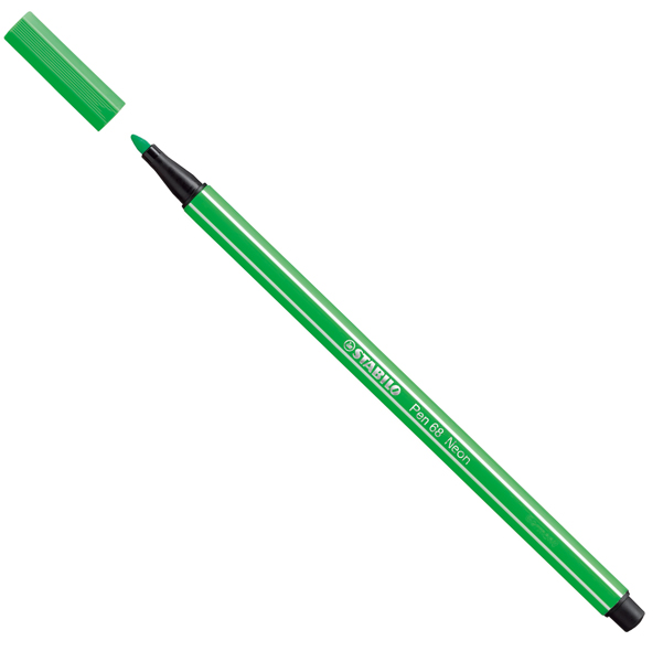 Pennarello Pen 68  punta feltro - tratto 1,00mm - verde neon - Stabilo - conf. 10 pezzi