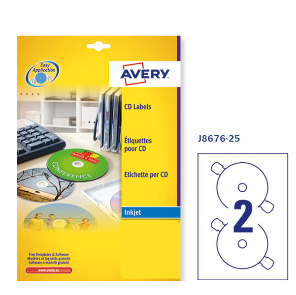 Etichetta adesiva j8676 bianca opaca cd/dvd 25fg A4 ø117mm (2et/fg) inkjet