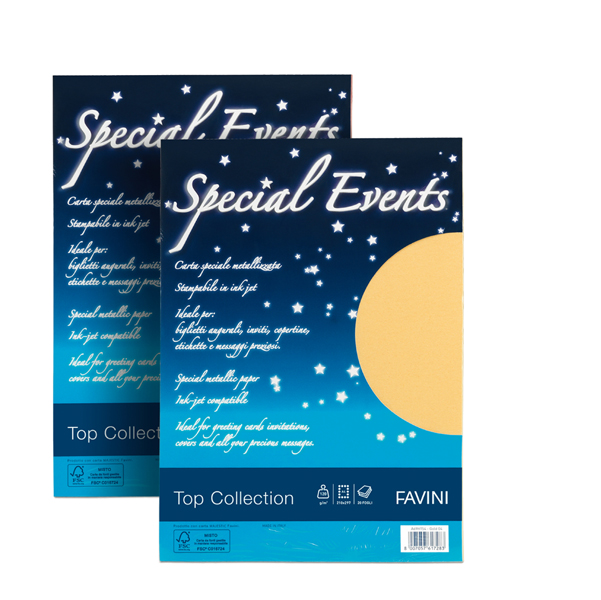 Carta metallizzata Special Events - A4 - 120 gr - azzurro - Favini - conf. 20 fogli
