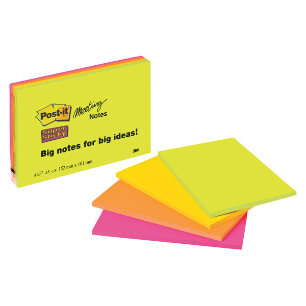 Blocco foglietti Post it® Super Sticky Meeting Notes - rosa e verde neon - 152 x 101mm - 45 fogli - Post it®