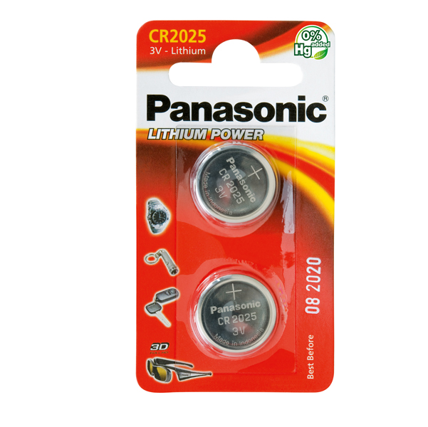 Micropile CR2025 - 3V - a pastiglia - litio - Panasonic - blister 2 pezzi