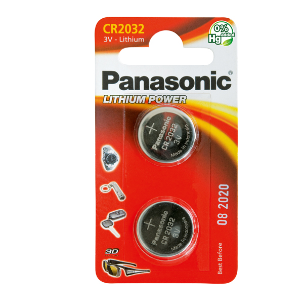 Micropile CR2032 - 3V - a pastiglia - litio - Panasonic - blister 2 pezzi