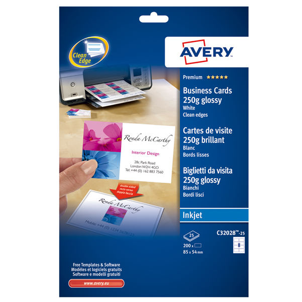 200 biglietti visita 85x54mm 250gr glossy inkjet fronte/retro quickclean