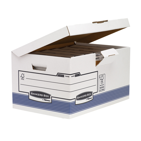 10PZ Scatola archivio Bankers Box System - con coperchio a ribalta -  37,8x29,3x54,5 cm - bianco - Fe 