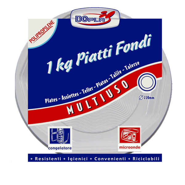 Piatti fondi Deka - PPL - diametro 220 mm - Dopla - confezione da 1 kg