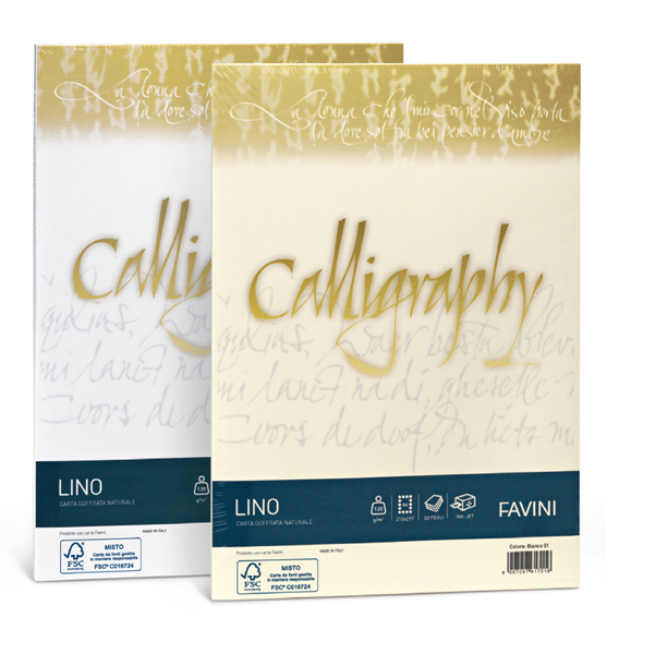 Carta Calligraphy Lino - A4 - 200 gr - bianco 01 - Favini - conf. 50 fogli