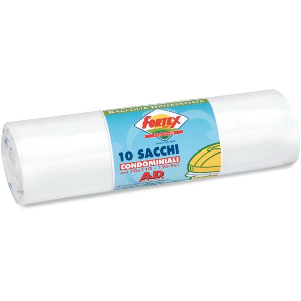 Sacchi per immondizia - 70x110 cm - 120 L - 16 micron - bianco - Logex Professional - rotolo da 10 sacchetti