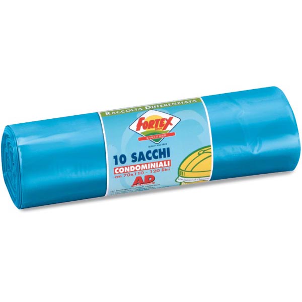 Sacchi per immondizia - 70x110 cm - 120 L - 16 micron - azzurro - Logex Professional - rotolo da 10 sacchetti