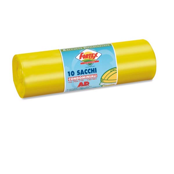 Sacchi per immondizia - 70x110 cm - 120 L - 16 micron - giallo - Logex Professional - rotolo da 10 sacchetti