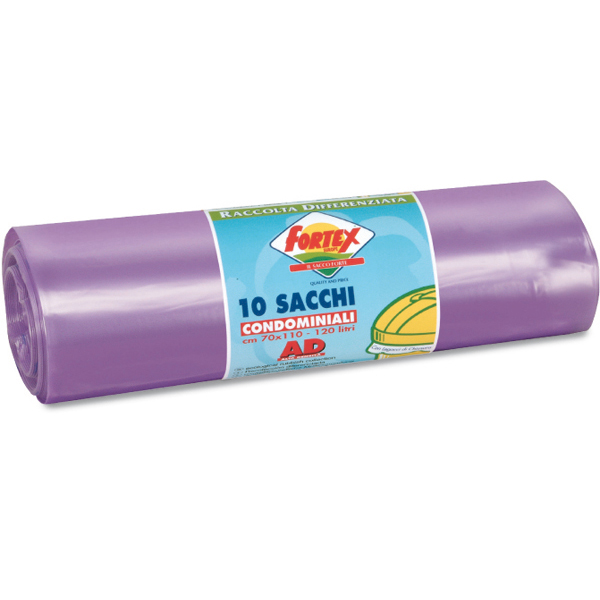 Sacchi per immondizia - 70x110 cm - 120 L - 16 micron - viola - Logex Professional - rotolo da 10 sacchetti