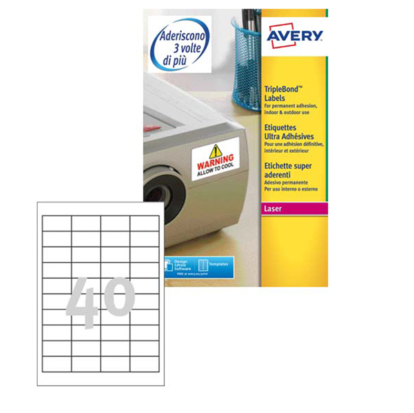 Poliestere adesivo extra l6140 bianco 20fg 45,7x25,4mm (40et/fg) laser avery