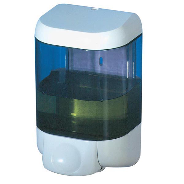 Dispenser da muro per sapone liquido - 12,8x11,2x20,5 cm - capacità 1 L -  bianco/azzurro trasparente - Mar Plast