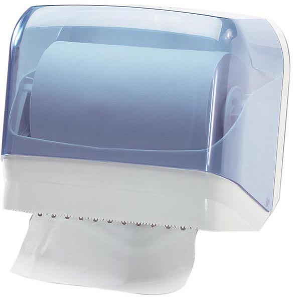 Dispenser per asciugamani in rotolo/fogli - 30x19,5x25,1 cm - plastica - bianco/azzurro trasparente - Mar Plast