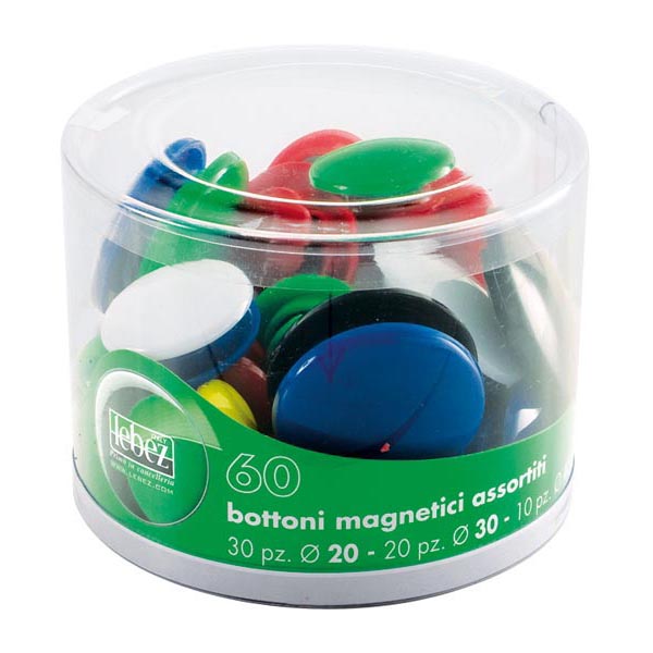 Bottoni magnetici tondi - misure e colori assortiti - Lebez - barattolo da 60 pezzi