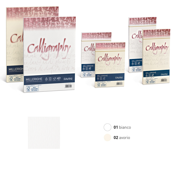 Carta Calligraphy Millerighe - A4 - 100 gr - avorio 02 - Favini - conf. 50 fogli