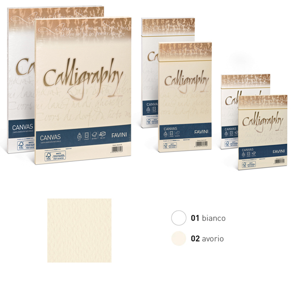 Carta Calligraphy Canvas - A4 - 100 gr - bianco 01 - Favini - conf. 50 fogli
