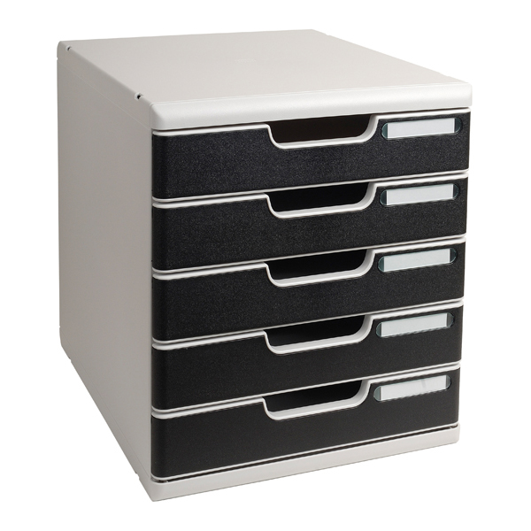 Cassettiera Modulo A4 -  35x28,8x32 cm - 5 cassetti - grigio/nero - Multiform