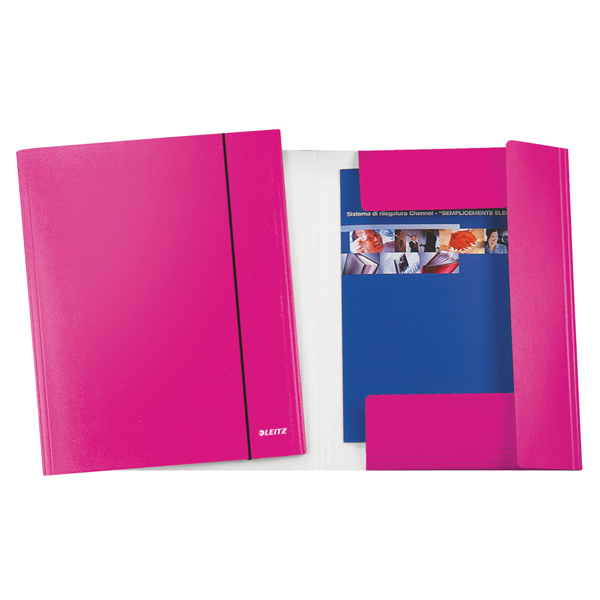 Cartella con elastico WOW - cartoncino plastificato - 3 lembi - 25x35 cm - fucsia metal - Leitz