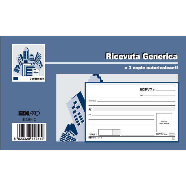 Blocco ricevute generiche - 33 fogli 3 copie autoricalcanti - 9,9 x 17cm - Edipro