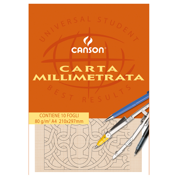 Blocco carta opaca millimetrata - 210x297mm - 10 fogli - 80gr - Canson