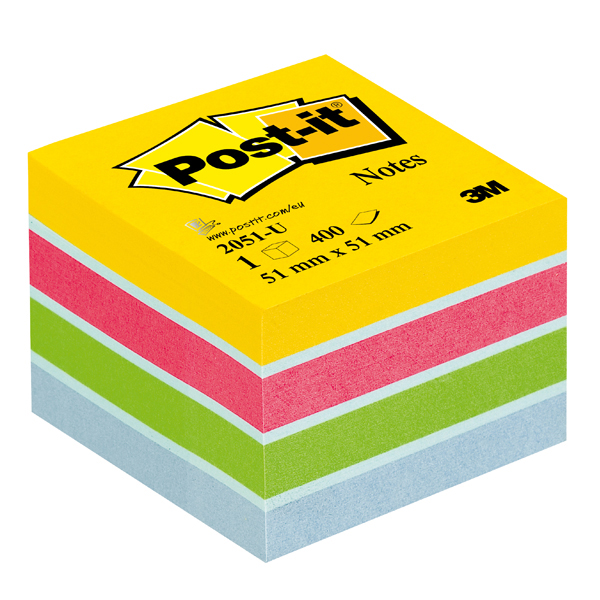 Blocco foglietti Minicubo - giallo neon, fucsia, verde ultra, azzurro, bianco - 51 x 51mm - 400 fogli - Post it®