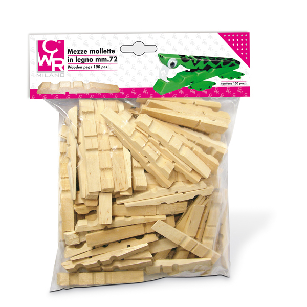 Mezze mollette legno - 72mm - CWR - sacchetto 100 pezzi