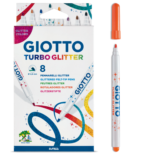 Pennarelli Turbo Glitter - punta 2,8mm - colori assortiti - Giotto - astuccio 8 pezzi