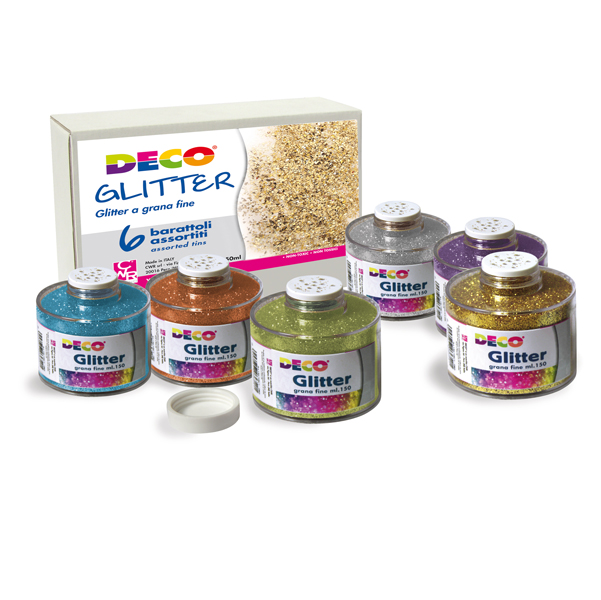 Glitter grana fine - 150ml - colori assortiti - CWR - set 6 barattoli