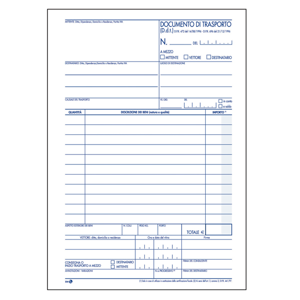 Documento di trasporto - 150 x 225mm - 50 x 3 copie - BM