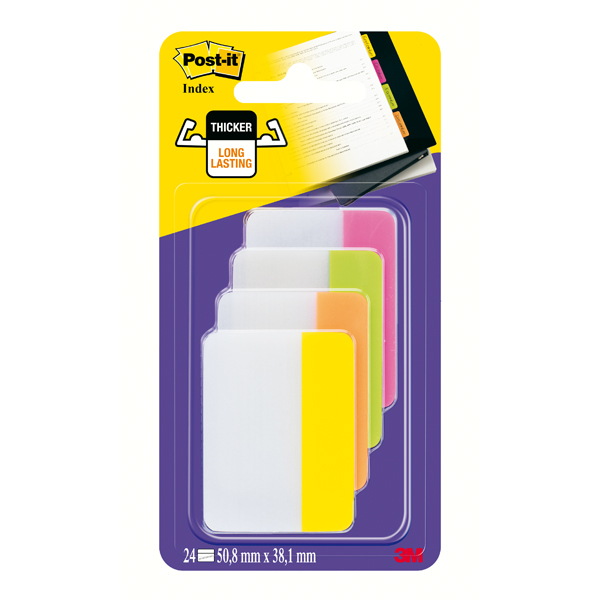 Segnapagina Post it® Index Strong - per archivio - 50,8x38,1 mm - rosa/lime/arancio/giallo - Post it® - conf. 24 pz