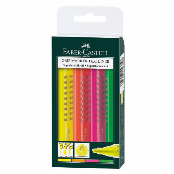 Evidenziatore Grip 1543 - punta a scalpello - tratto 1,0-2,0-5,0mm - astuccio 4 colori - Faber Castell