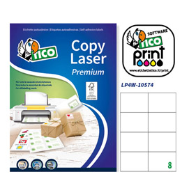 Etichetta adesiva LP4W Tico - bianco - 105x74 mm - 8 etichette per foglio - conf. 100 fogli A4